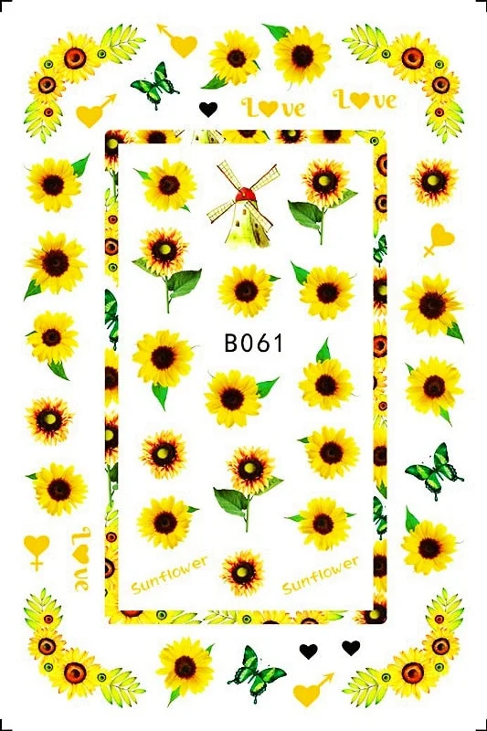 Popular Daisy Nail Sticker for Design Decoration Sunflower Nail Art Decals Adhesive Himawari Sticker for Nail Manicure Design
