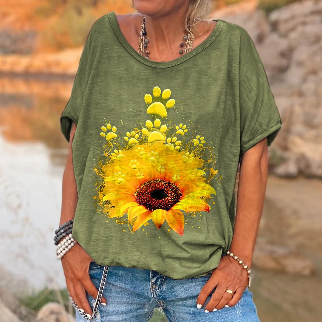 Dog Shirt Dog Paws Sunflower Women's T-shirt
