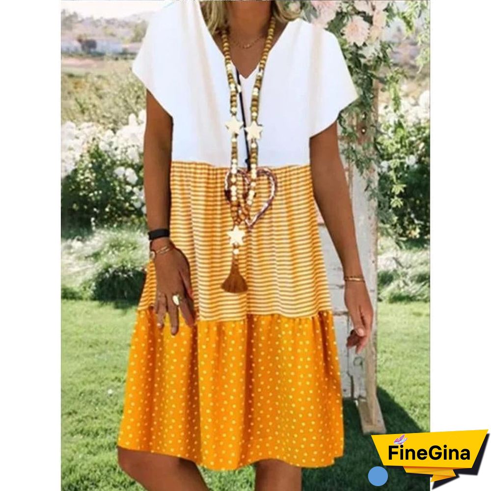 Neck Short Sleeve Cotton-Blend Dresses