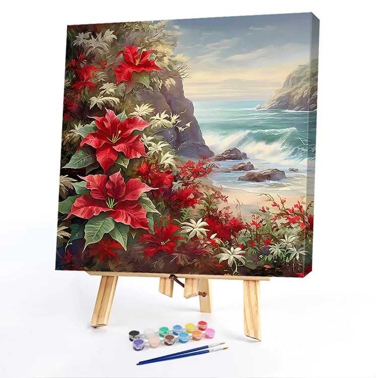 Oil Paint By Numbers - Seaside Poinsettia - 40*40CM