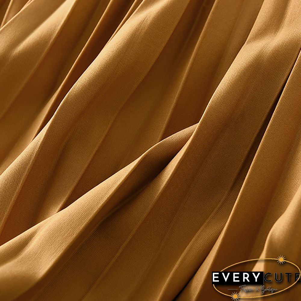 Yellow Drape Pleated High Waist A-line Maxi Skirt