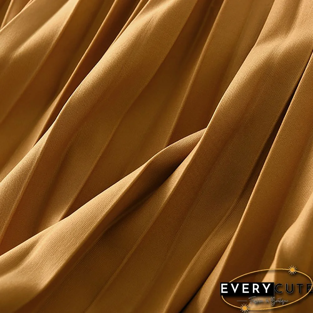 Yellow Drape Pleated High Waist A-line Maxi Skirt