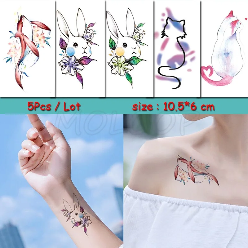 5 Pcs Temporary Tattoo Sticker Tree Bird Moon Sun Forest Waterproof Fake Tatto Water Transfer Tatoo Art for Kid Girl Woman Man