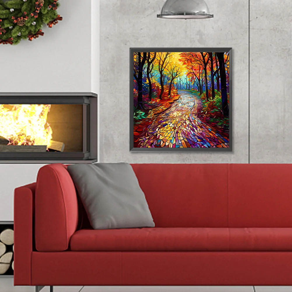 Diamond Painting - Full Round Drill - Stained Glass Maple Leaf Forest(Canvas|30*30cm)