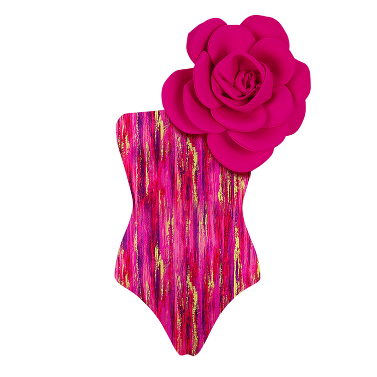 3D Flower Decor One Piece Swimsuit and Skirt Flaxmaker