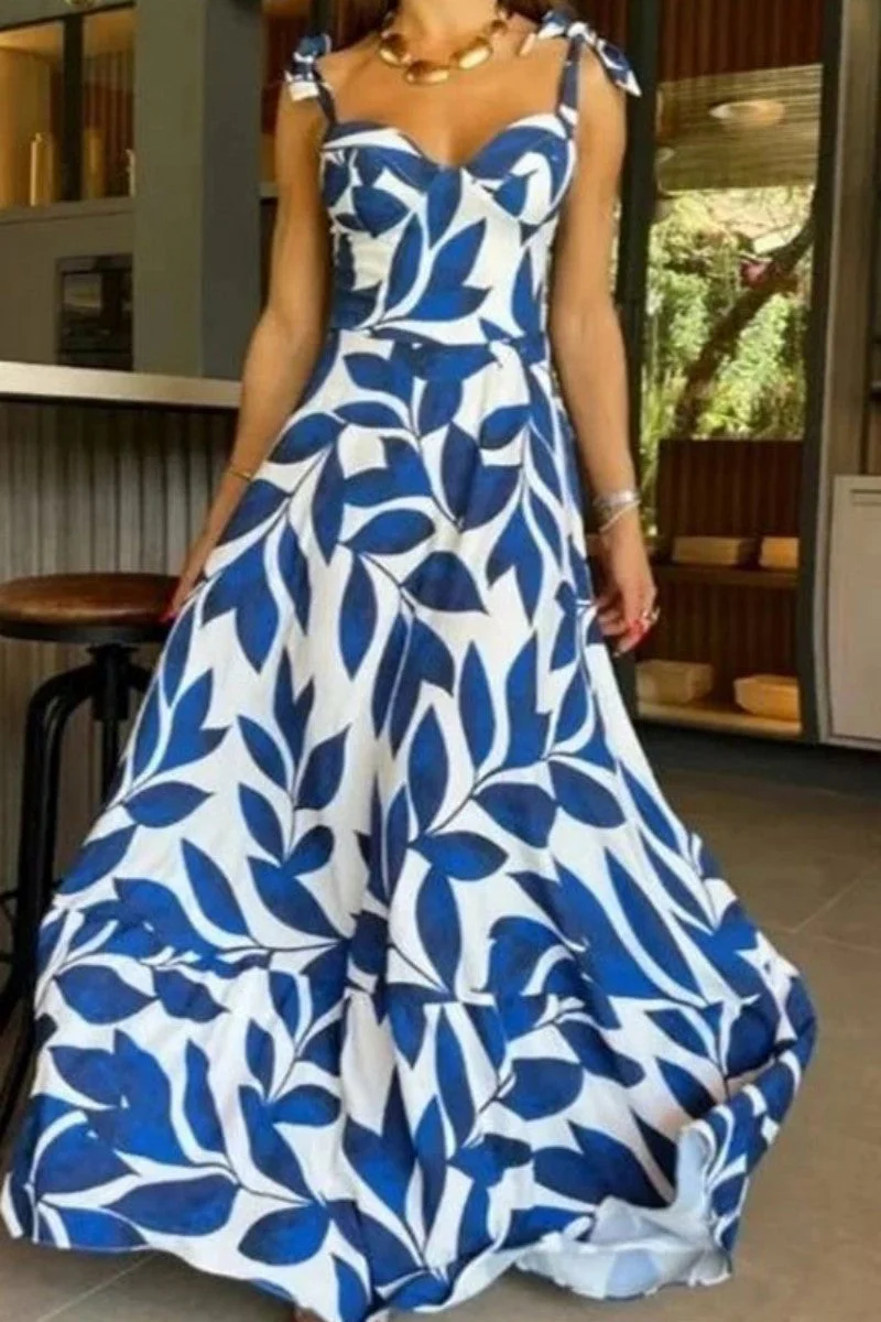 Sexy Casual Print Bandage Backless Spaghetti Strap Long Dress Dresses