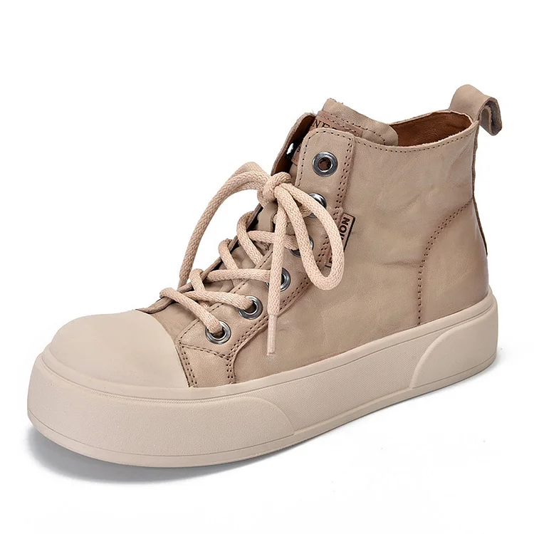 Casual Leather Lace-Up High Top Shoes