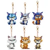 6 PCS Double Sided Special Shape Diamond Painting Keychain (Fierce Cute Cat)