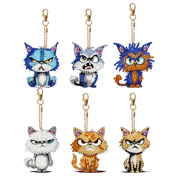 6 PCS Cute Puppy Double Sided Special Shape Rhinestone Painting Keychain Pendant