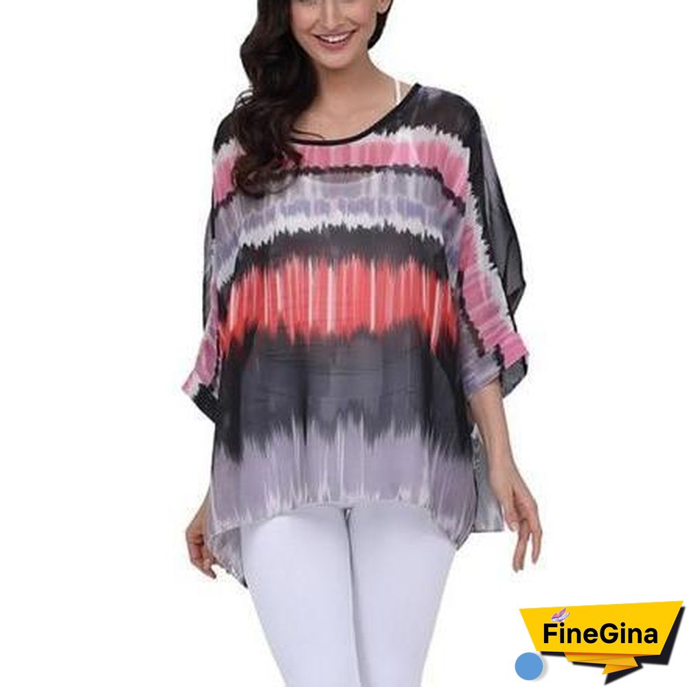 6XL Plus Size Women Chiffon Blouse Shirt Batwing Sleeve Tops Blouses