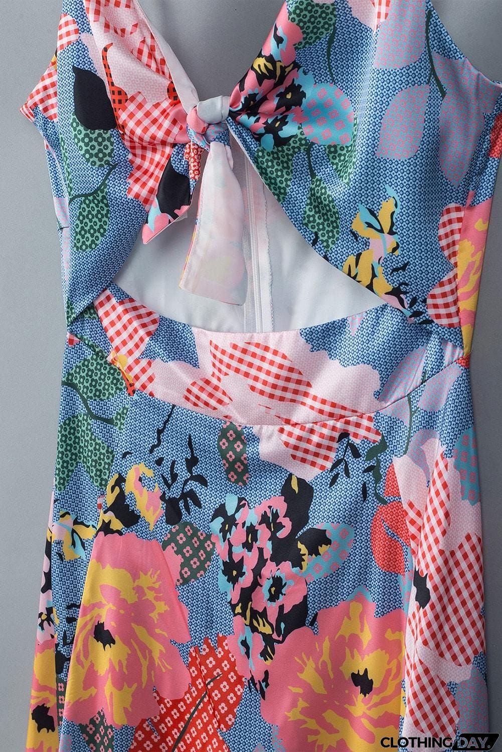 Floral Tied Cutout Split Spaghetti Strap Dress