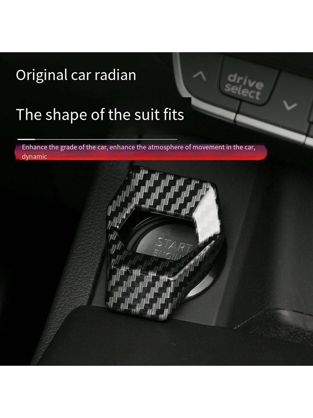 1PC black carbon fiber car flip cover one button start protection cover decoration, ignition switch button protection sticker, general purpose models