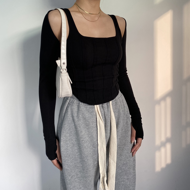 Ootddress Women Striped Stitching Slim T-shirt Female 2 In 1 Shrug Set Co-ord Crop Shrug And Corset Tank Tops Set Y2k Streetwear New