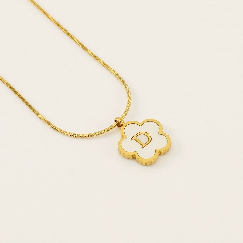 Basic Classic Style Letter Flower 304 Stainless Steel Shell 18K Gold Plated Plating Inlay Pendant Necklace