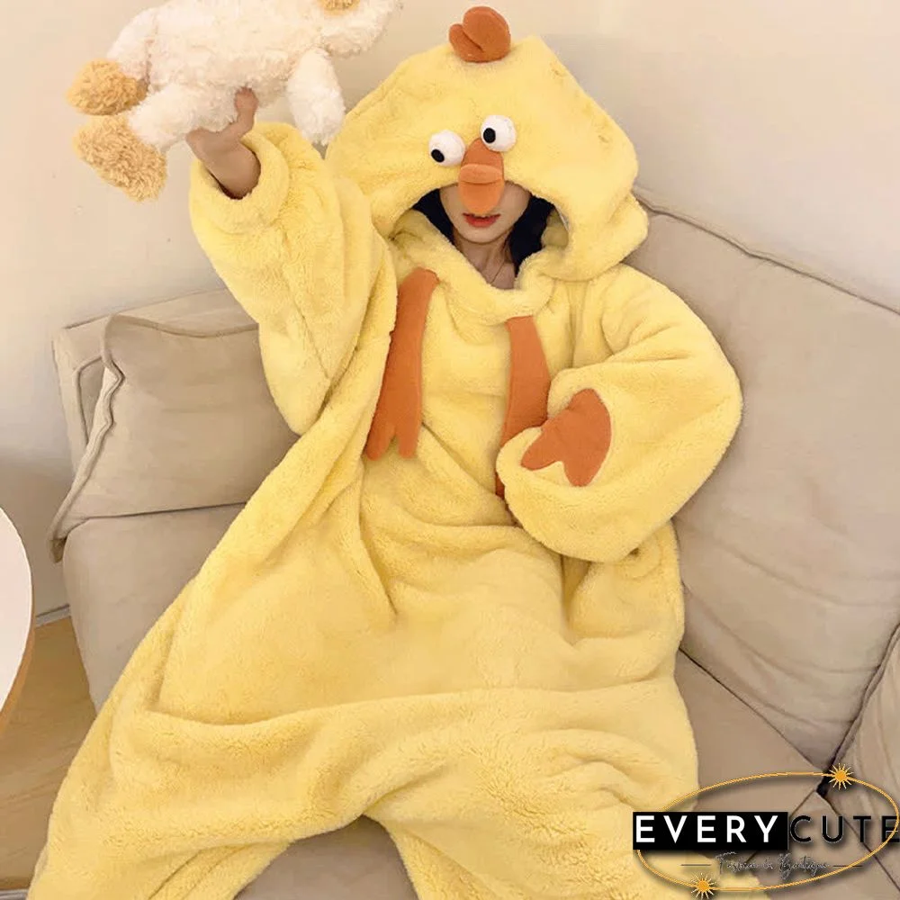 Funny Cartoon Chick Plush Hooded Jumpsuit Pajamas