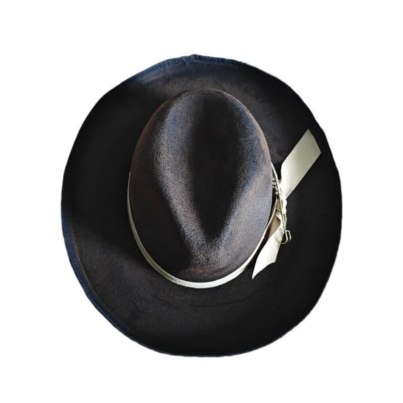 Black Wool Cowboy Hat With Ribbon Bow Fedora