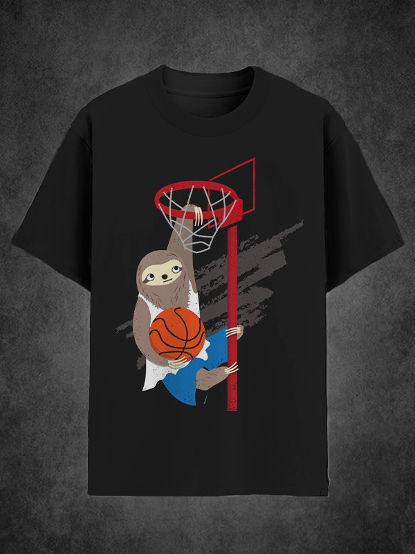 Men's Sloth Basketball Funny Slam Dunk Print T-Shirt