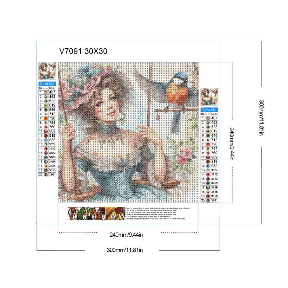Diamond Painting - Full Round Drill - Swing Lady(Canvas|30*30cm)