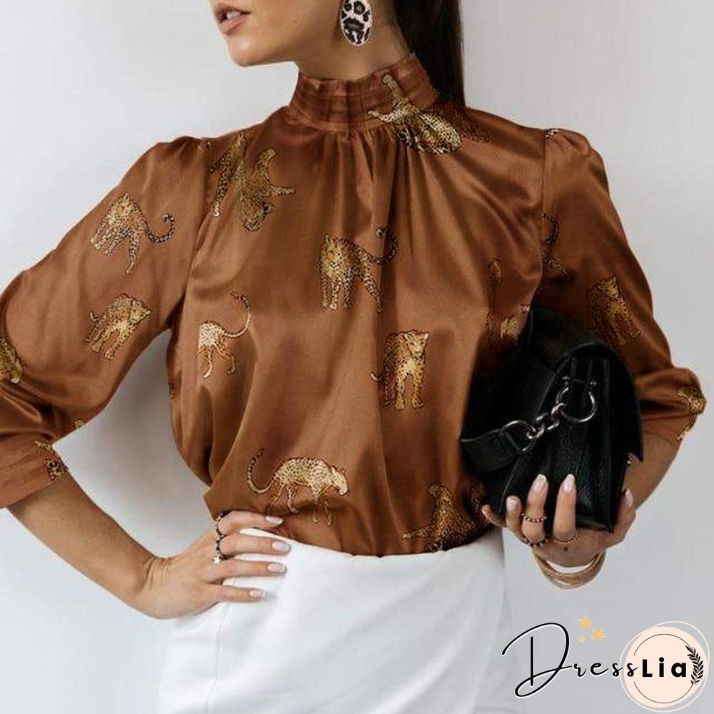 Celmia Women Satin Blouses Elegant Tunic Tops Fashion Solid High Collar Silk Shirts Long Sleeve Party Blusas Femininas 5XL