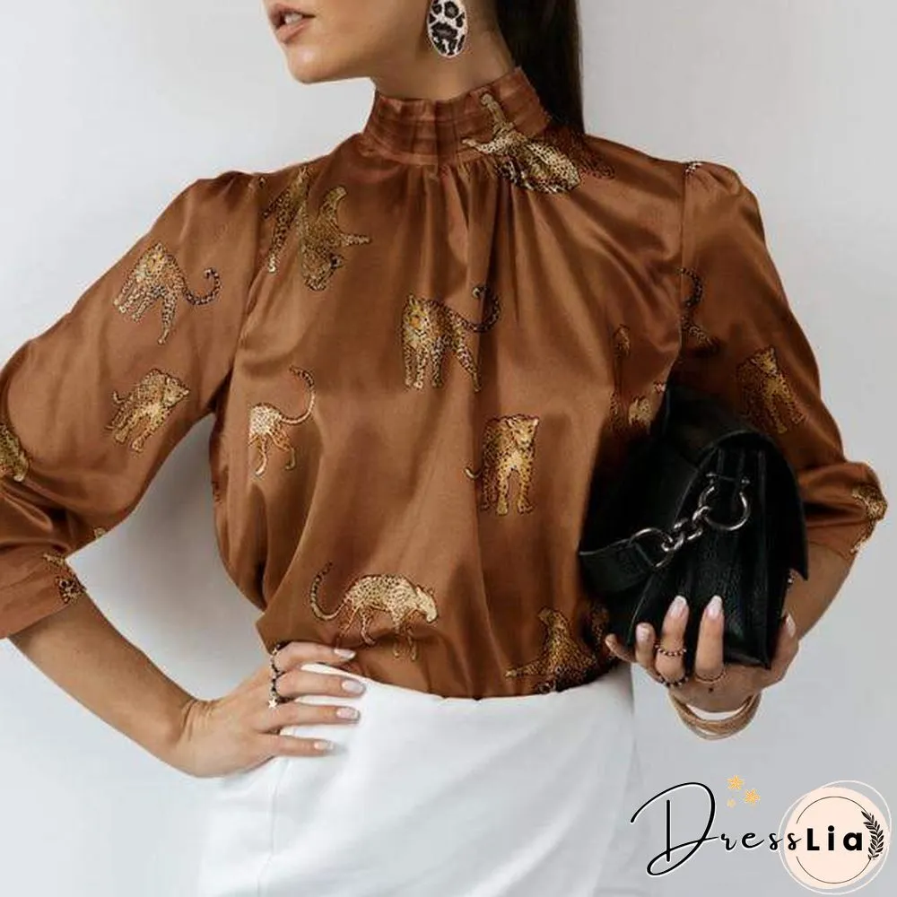 Celmia Women Satin Blouses Elegant Tunic Tops Fashion Solid High Collar Silk Shirts Long Sleeve Party Blusas Femininas 5XL