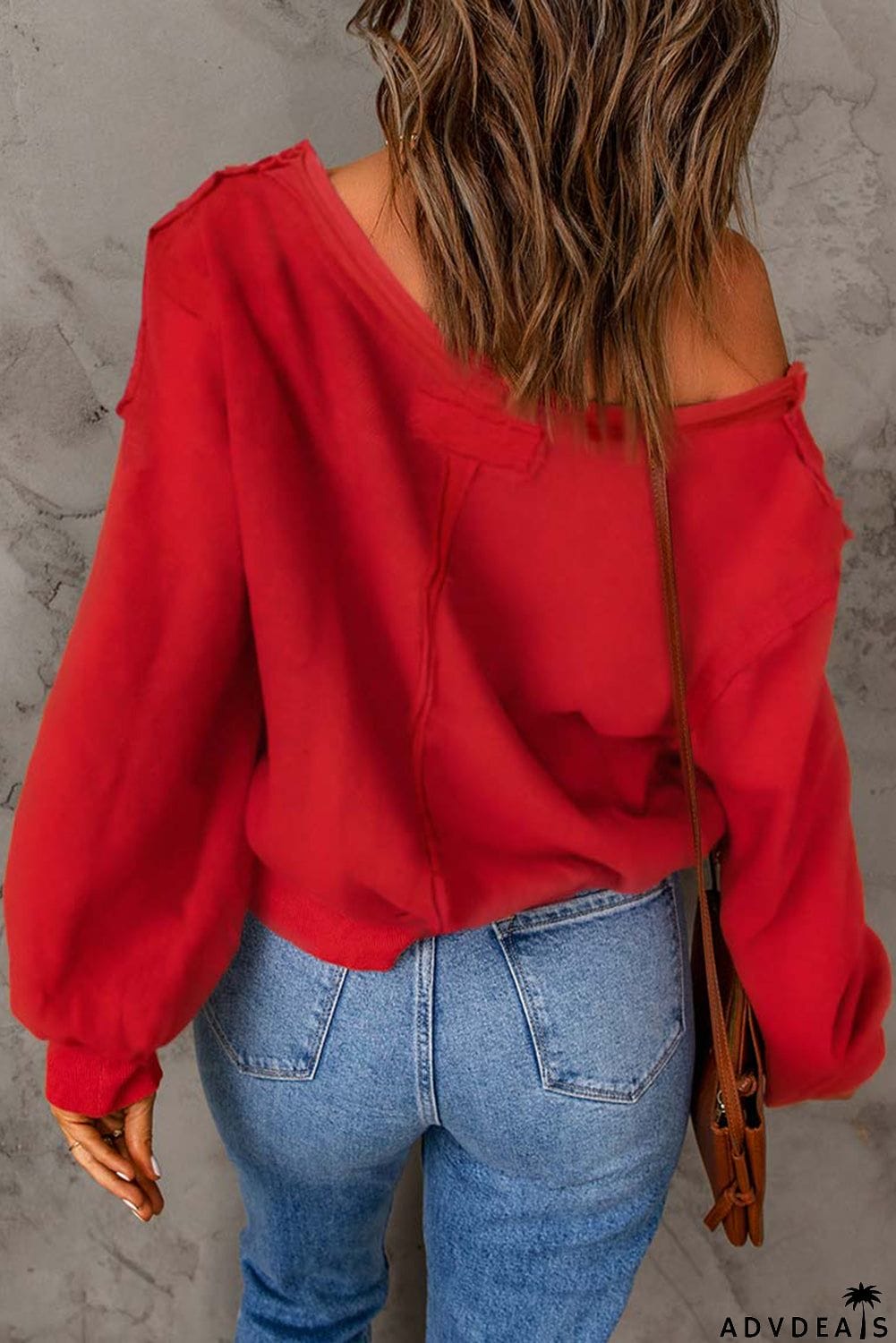 Red Button Front Distressed Knit Top