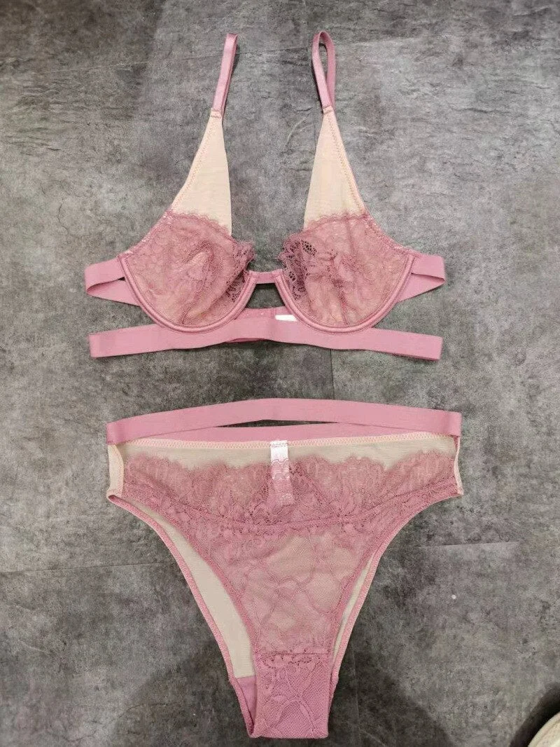Wriufred Sexy lace thin bra set women high waist underwear set large size underwire ladies lingerie with panties