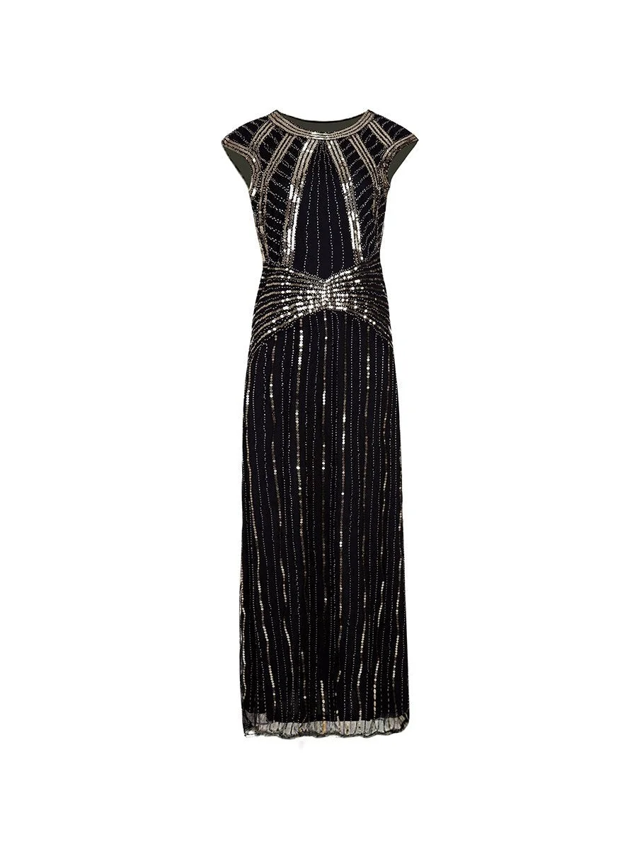 1920s Evening Dress Crew Neck Beading Long Dress