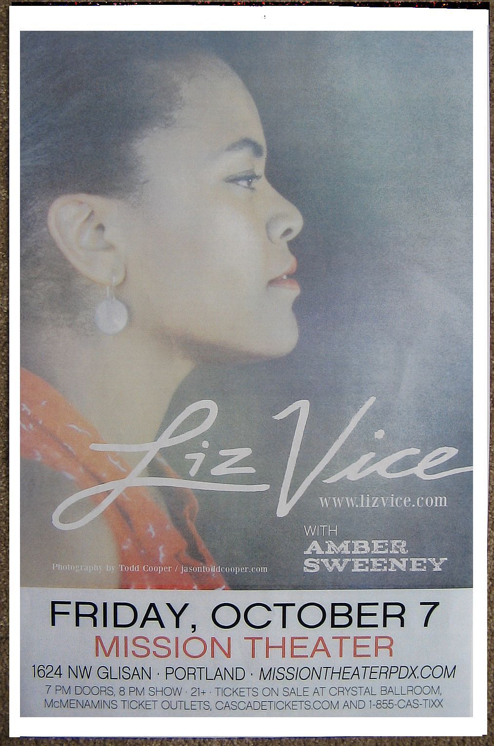 LIZ VICE 2016 Gig POSTER Portland Oregon Concert