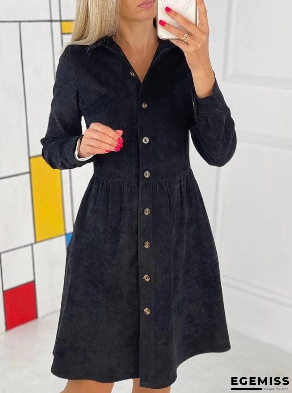Autumn And Winter Long-sleeved Single-breasted Corduroy Dress Linen | EGEMISS