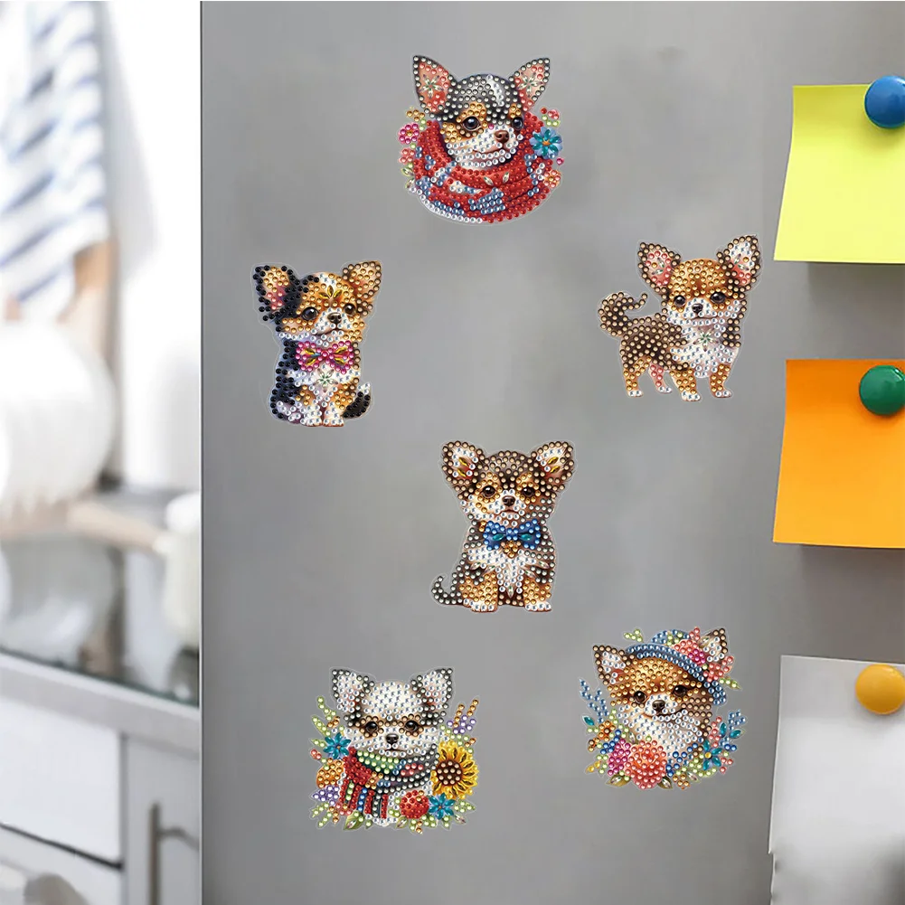 6pcs DIY Chihuahua Puppy Special Shape Diamond Painting Fridge Magnet for Adults Kids Beginners