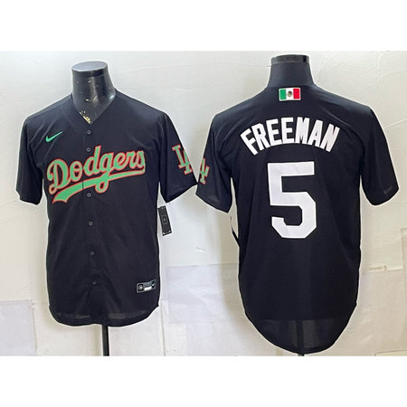 Men's Los Angeles Dodgers #5 Freddie Freeman Black Mexico Jersey
