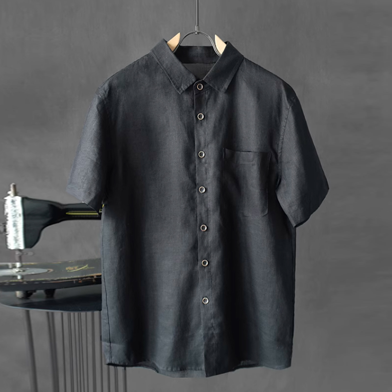 Men's Loose Linen Solid Color Thin Short-Sleeved Shirt