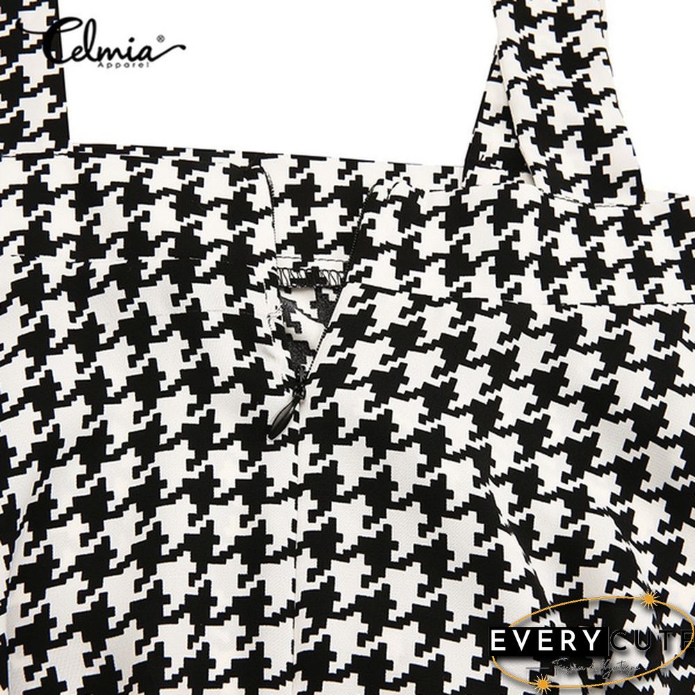 Summer Women Plaid Loose Swing Strap Skirt Dress Casual Suspender Skirt Plus Size