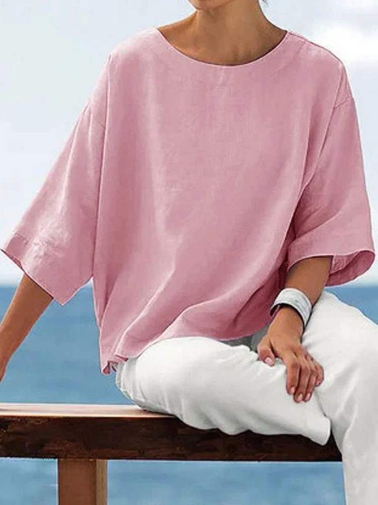 Round Neck Solid Color Simple Fashion Blouse
