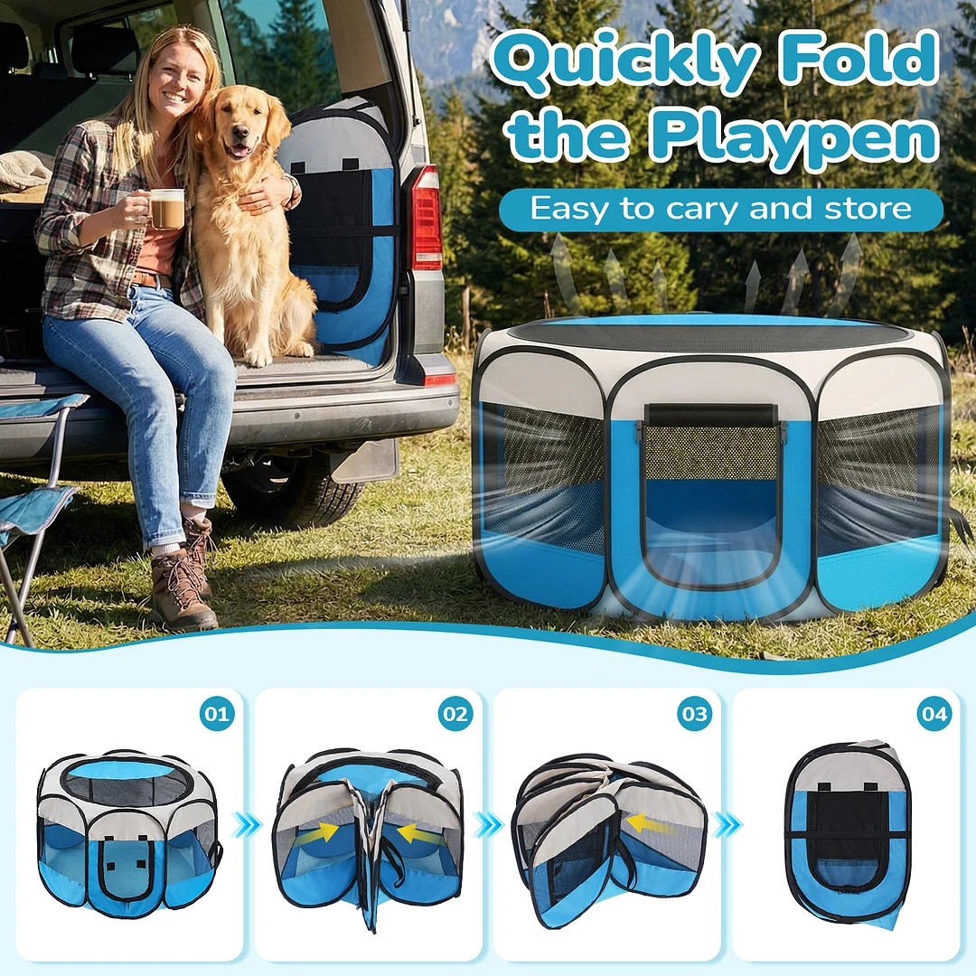  BEBANG Dog Cat Playpen, Dog Crate Tent Cage Indoor/Outdoor, Portable Pop Up Dogs Kennel Playpen for Travel Camping(M)