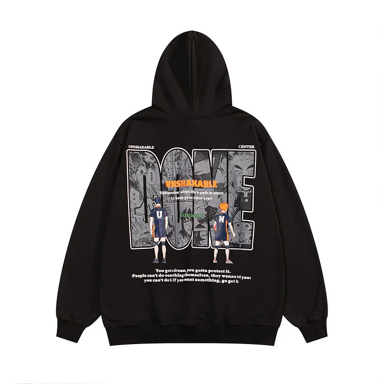 Men Hoodie Hip Hop Anime Letters Printed Hoodie