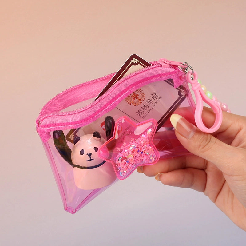 Fashion Stars Pvc Quicksand Color Transparent Coin Purse Card Bag Mouth Red Envelope Earphone Bag Zipper Small Wallet Ornaments
