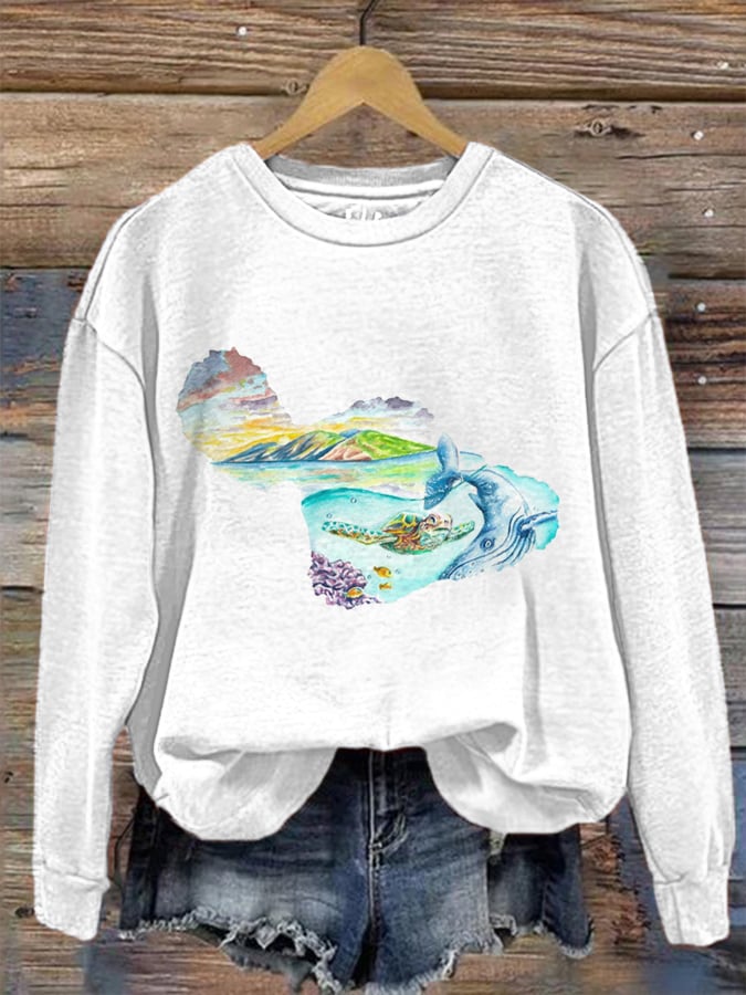Women's Maui Sea Turtle Print Sweatshirt