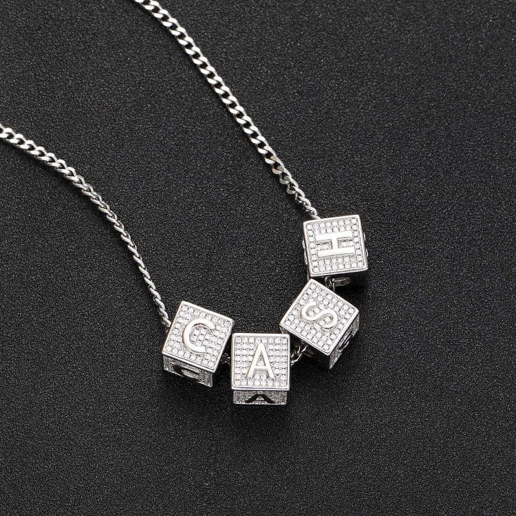 Custom Name Multicolor Dice Square 26 Letters Cube Pendant Necklace