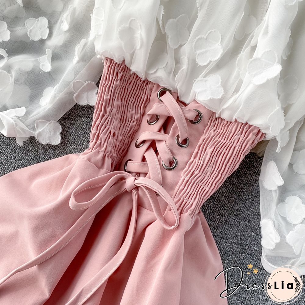 Sexy Off Shoulder Patchwork Summer Short Dress Party Flower Chiffon Slim Waist Lace Up Women Casual A-Line Beach Dress