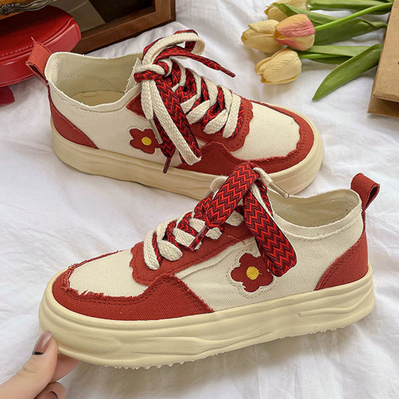 Little Red Flower Colorblock Canvas Shoes - Modakawa Modakawa