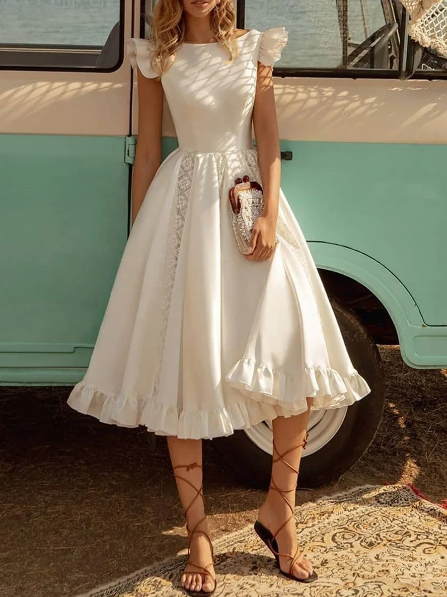 Stylish High Waist A-Line Midi Dress