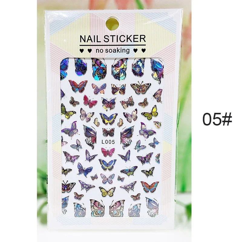 1PC 3D Nail Stickers Spring Flowers Leaves Self-Adhesive Slider Nail Art Decorations Leaf Love Heart Decals Manicure Accessories-Nail Inspo