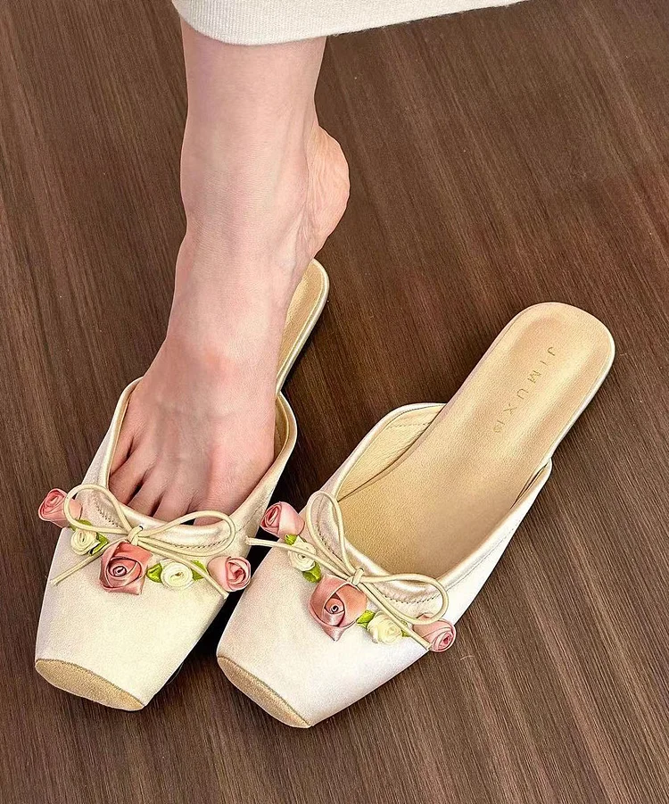 New Apricot Square Head Rose Slide Sandals