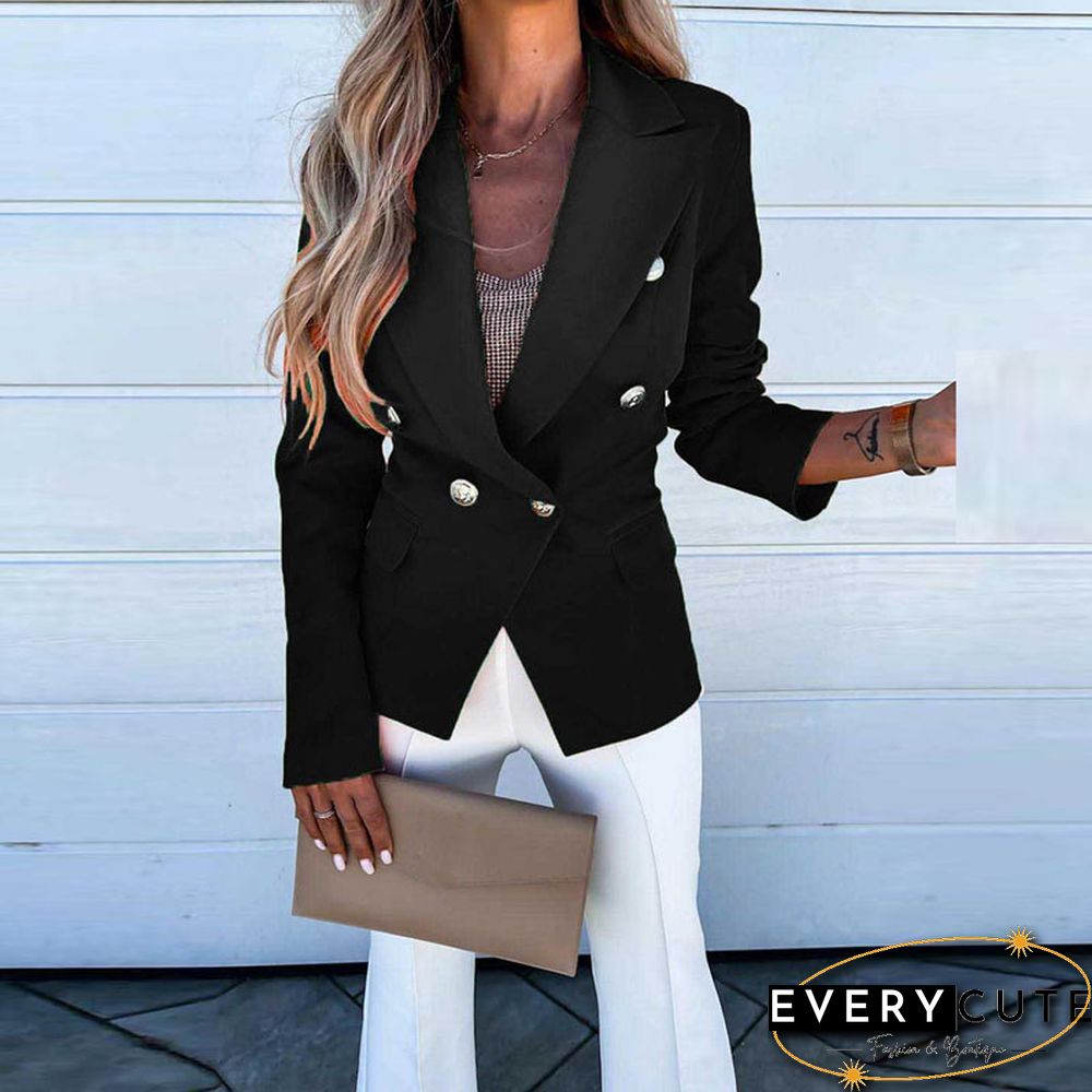 Fashion Slim Long Sleeve Jacket Autumn Winter New Women Casual Solid Blazer Top Elegant Turn-Down Collar Buttoned Suit Coat