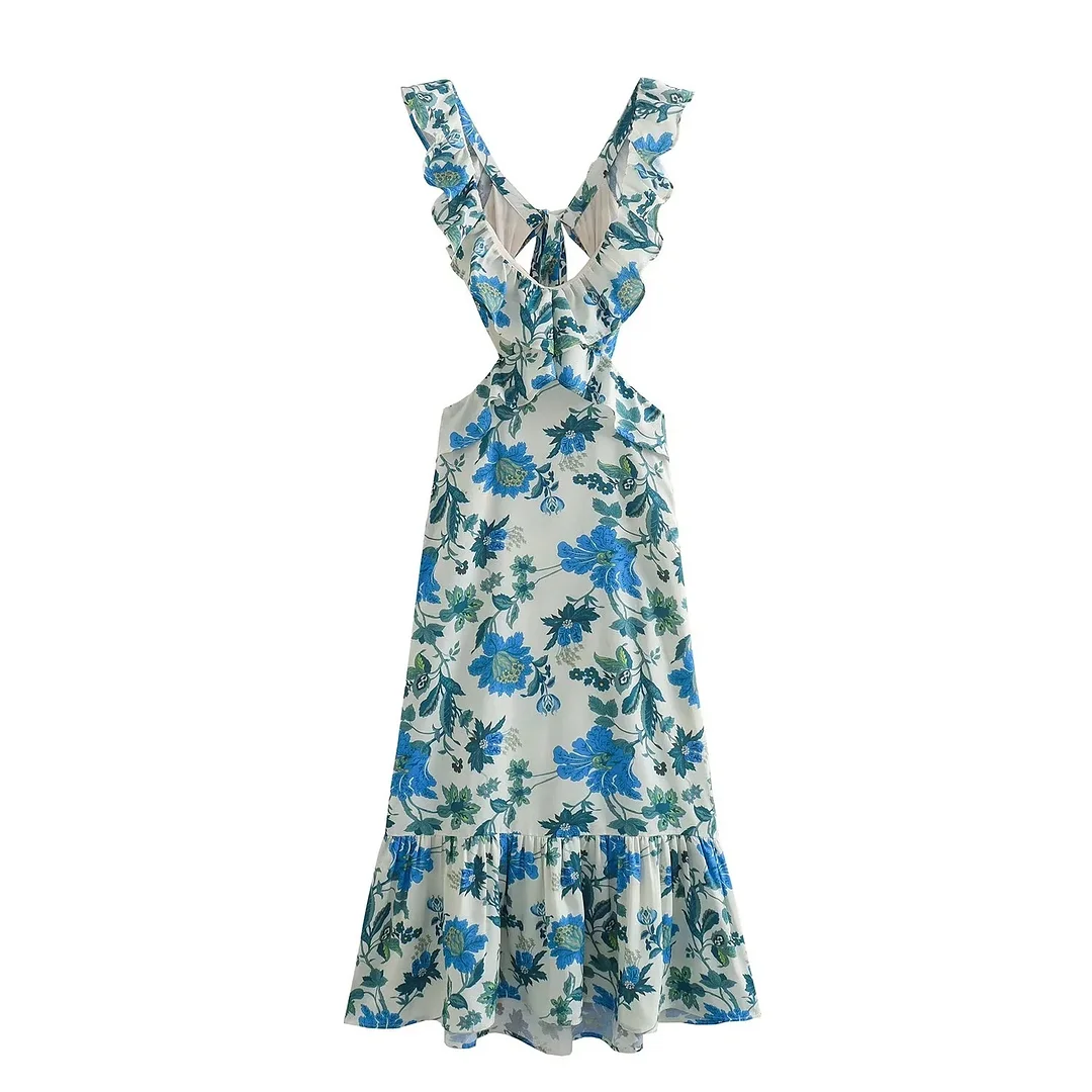Woherb Woherb Dress 2024 Summer New Design Sense Niche Cross Flounce Print Dress Woman-Outfit Ideas