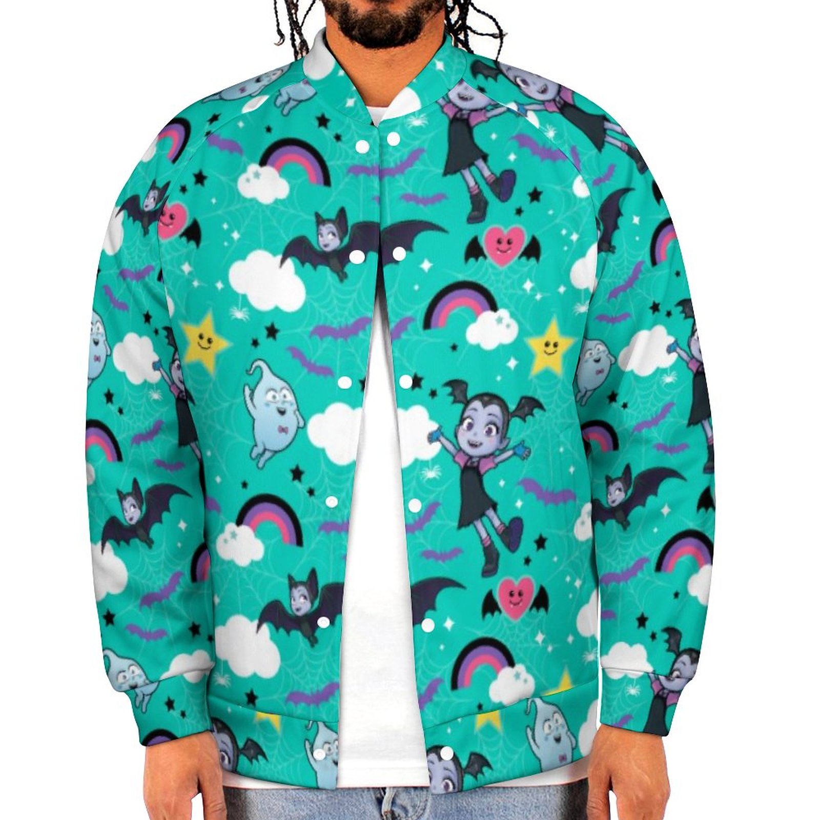 Vampirina Demi Friends Are Magical Pattern Sweatshirt Jacket Mens Casual Lightweight Button Up Bomber Jacket Outwear