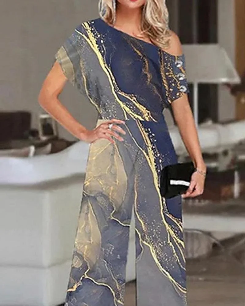 Printed One-piece Wide Leg Pants