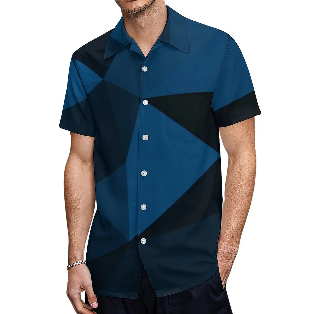 Dark Blue Grey Black Geometric Mesh Hawaiian Shirt Mens Button Down Plus Size Tropical Hawaii Beach Shirts