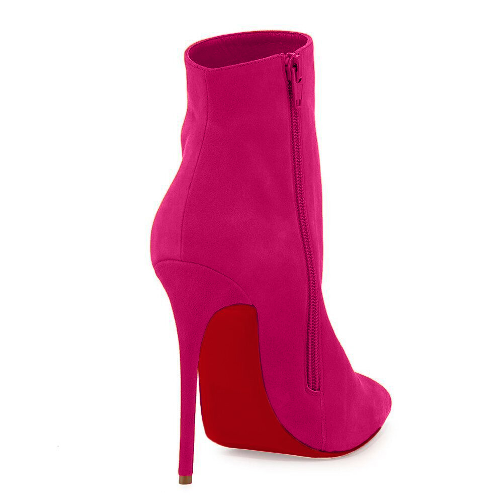 4.72" Red Bottom Women's Ankle Boots Closed Pointed Toe Stilettos Suede Booties-MERUMOTE